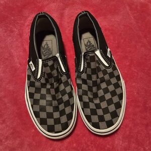 Vans Black and Gray Checkered Slip-On Shoes